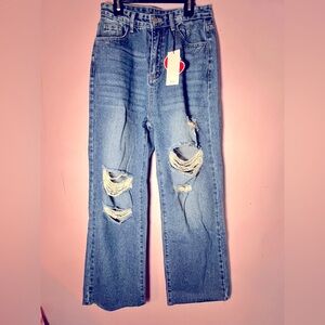 Cider Blue Straight Leg Jeans with Distressed Details